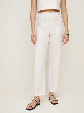 Reformation Remi Cropped White Wide-Leg Linen Pants - size M